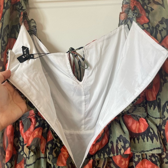 NWT BEULAH|| Mini Dress M Green Orange Abstract Tiered Fairycore Boho Cottage - Picture 8 of 9